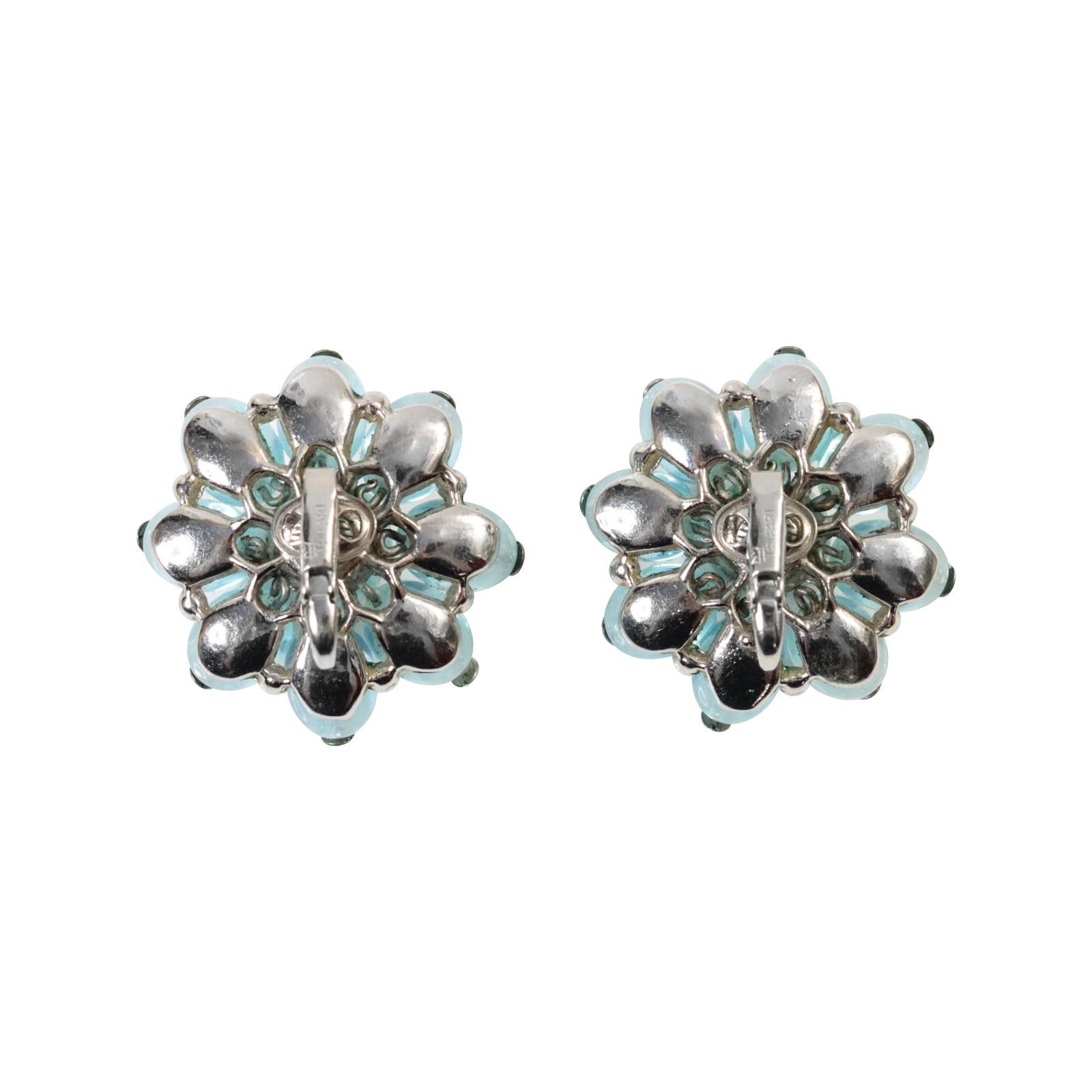 Women's or Men's Vintage Trifari Blue Glass Earrings Circa 1960s For Sale