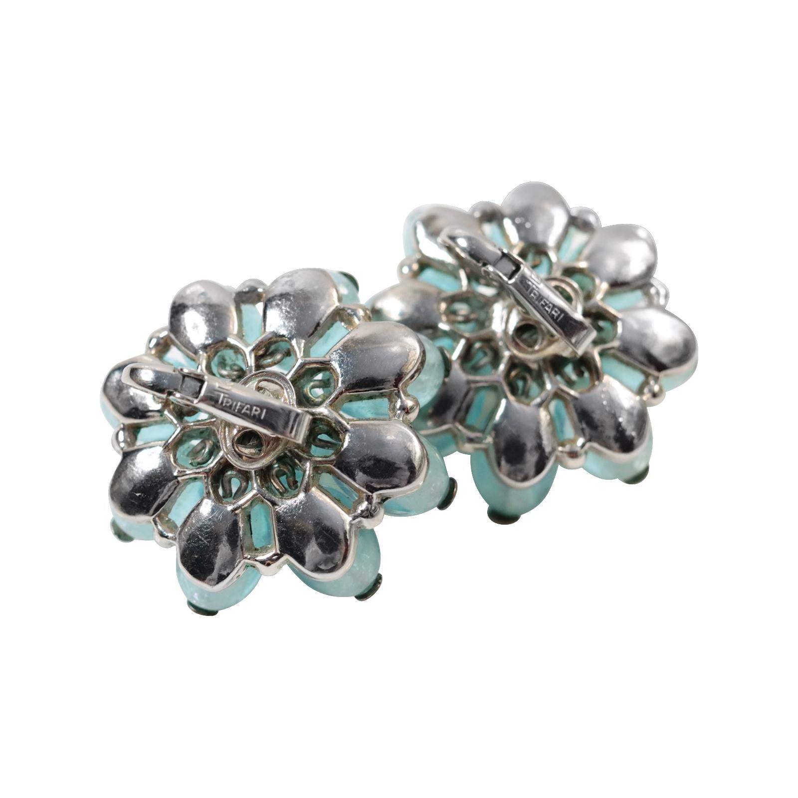 Vintage Trifari Blue Glass Earrings Circa 1960s For Sale 1