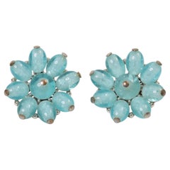 Vintage Trifari Blue Glass Earrings Circa 1960s