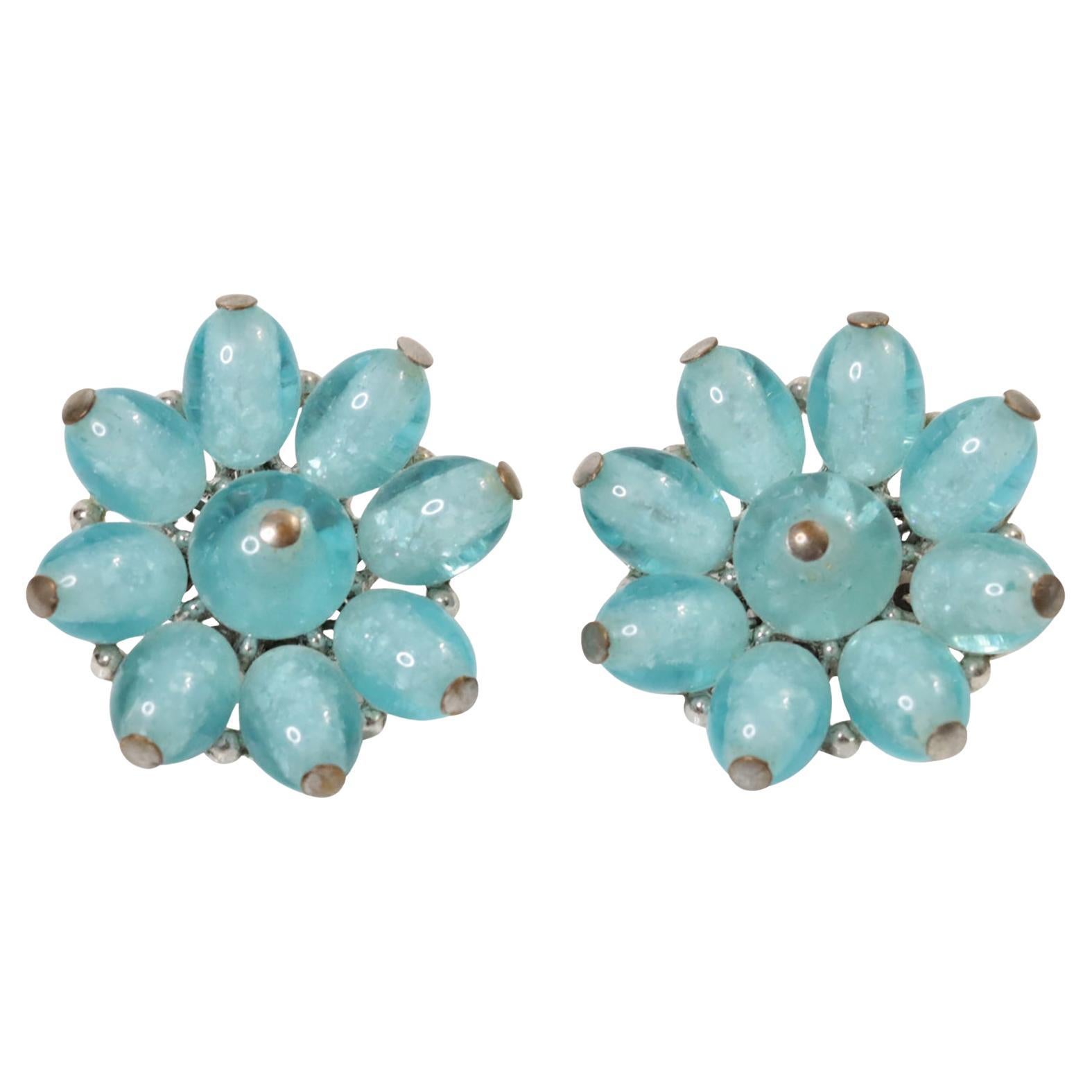 Pendientes vintage de cristal azul Trifari Circa 1960s