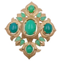 Vintage Trifari Brooch with Green Cabochons 1960s