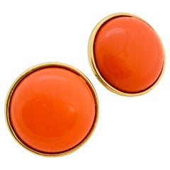 Vintage TRIFARI crown gold coral earrings