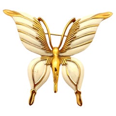 Used TRIFARI crown gold enamel butterfly designer runway brooch
