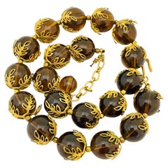Vintage TRIFARI crown gold faux amber designer runway necklace