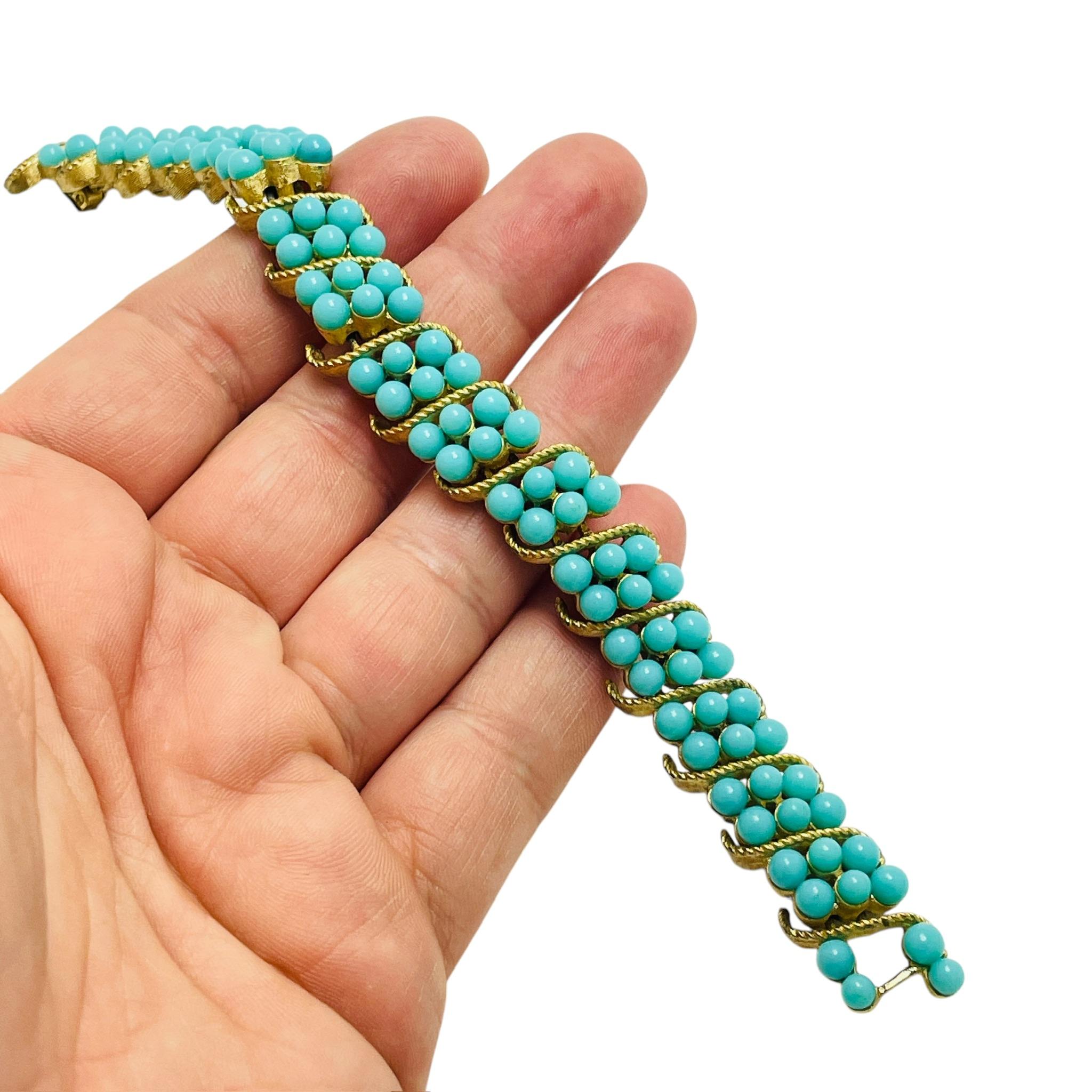 Vintage TRIFARI crown gold tone faux turquoise designer bracelet For Sale 1