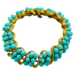 Pulsera de diseño vintage TRIFARI corona tono oro imitación turquesa