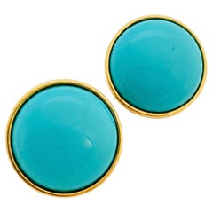Vintage TRIFARI crown gold turquoise earrings