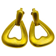 Vintage TRIFARI crown matte gold designer runway clip on earrings