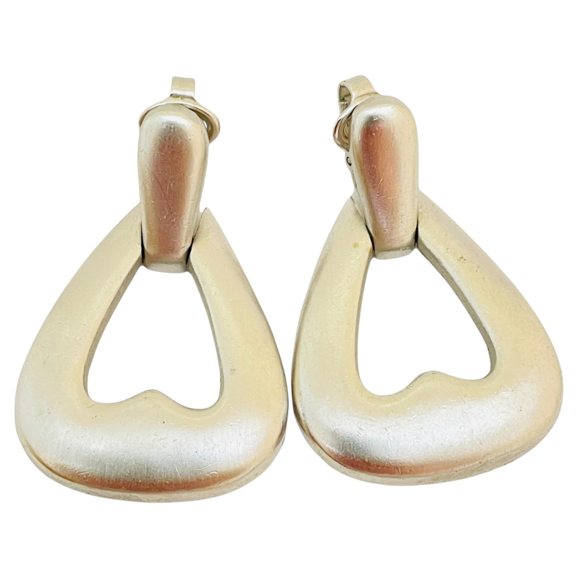 Vintage TRIFARI crown matte silver door knocker designer runway clip on earrings