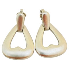 Vintage TRIFARI crown matte silver door knocker designer runway clip on earrings