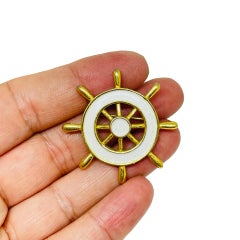 Vintage TRIFARI crown signed gold tone enamel nautical designer brooch