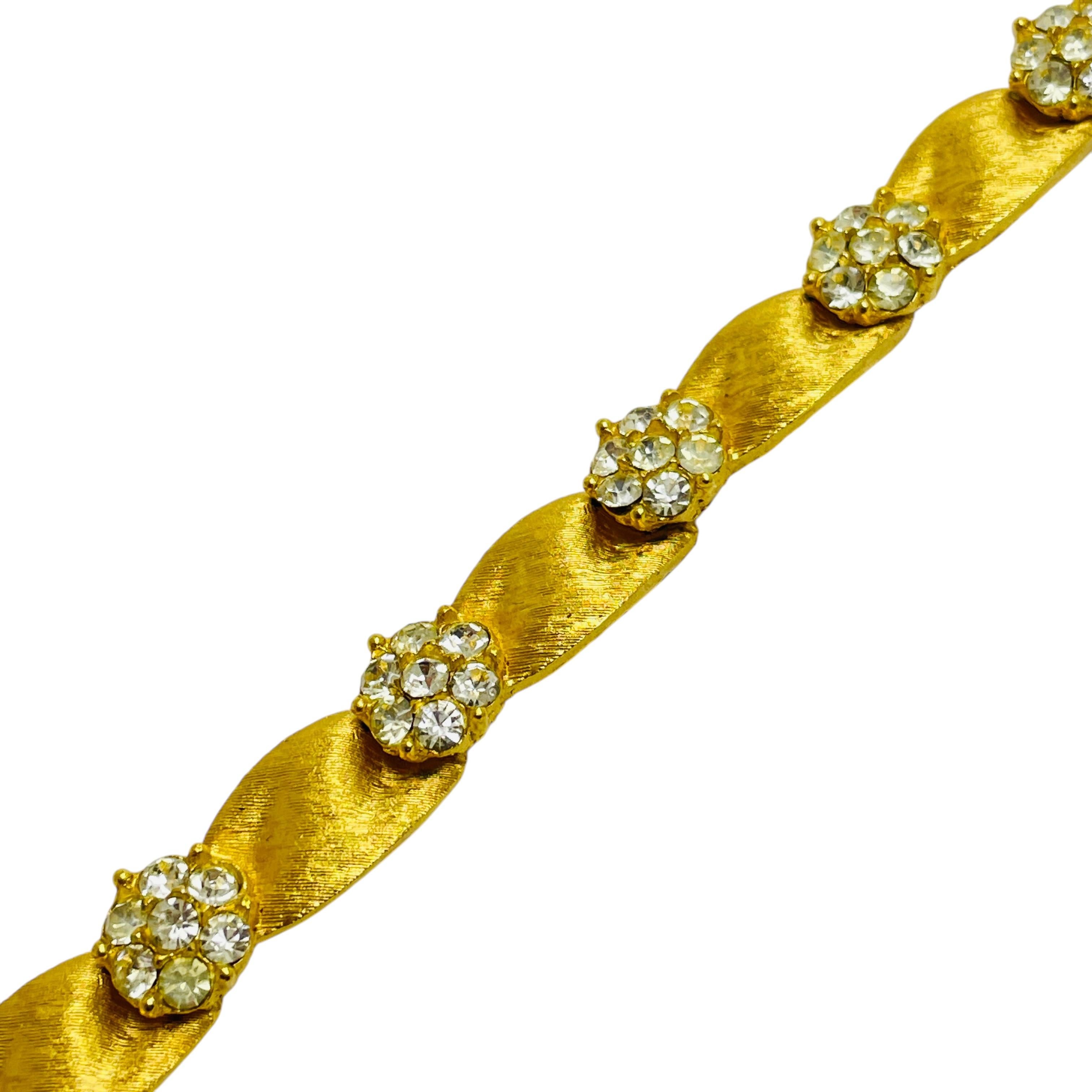 Women's Vintage TRIFARI crown signed gold tone rhinestones designer bracelet For Sale