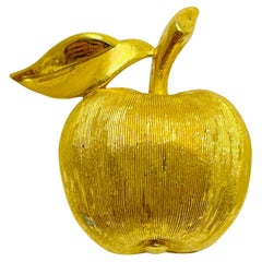 Vintage TRIFARI crown signed gold tone small apple designer brooch