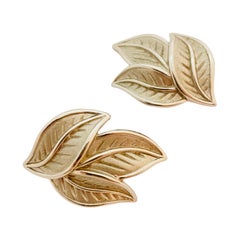 Vintage TRIFARI Crown silver leaf designer clip on earrings