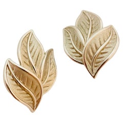 Vintage TRIFARI Crown silver leaf designer clip on earrings