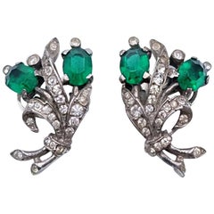 Vintage Trifari Earrings Faux Emeralds