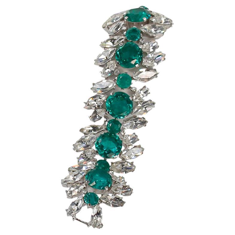 Vintage Trifari Emerald Green and Crystal Bracelet Circa 1960s