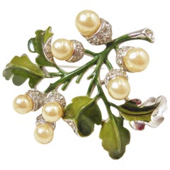 Vintage Trifari Faux Pearl, Crystal 
Enamel Floral Brooch