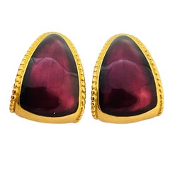 Vintage TRIFARI boucles d'oreilles percées en émail doré de designer