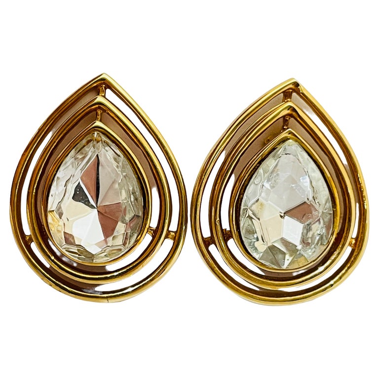 Vintage TRIFARI gold glass designer runway clip on earrings For Sale at