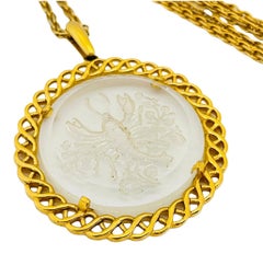 Vintage TRIFARI gold lucite zodiac cancer necklace