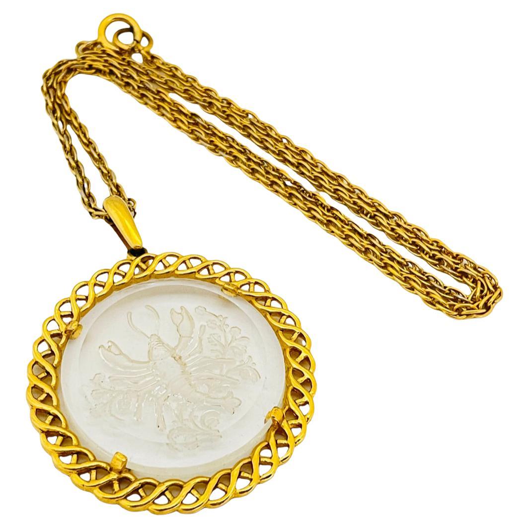 Vintage TRIFARI gold lucite zodiac cancer necklace For Sale