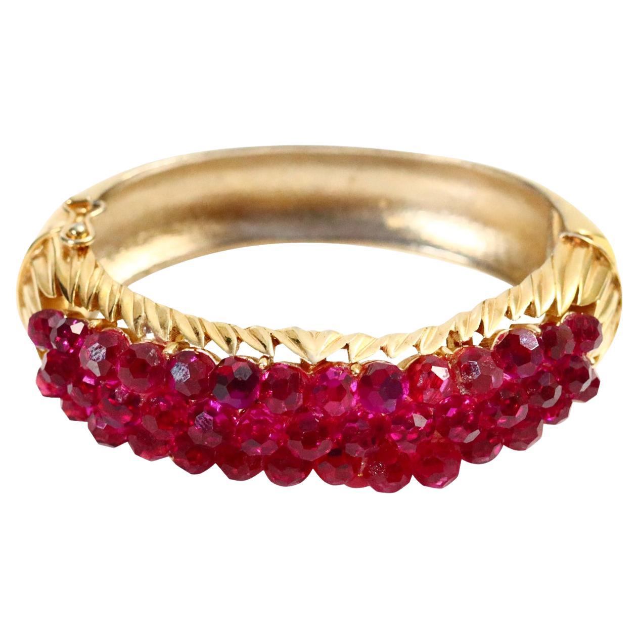 Vintage Trifari Gold Tone Bracelet with Pink Beads