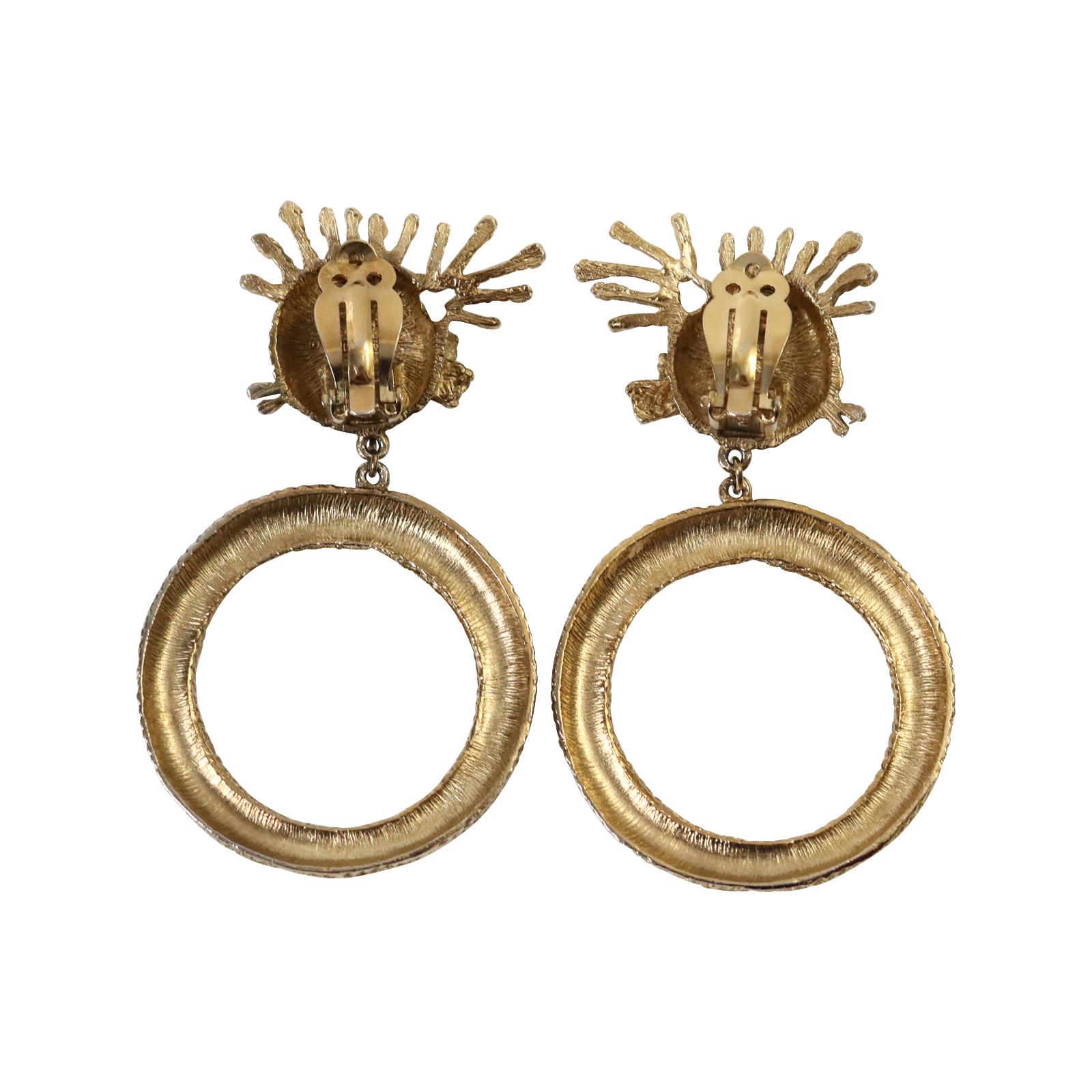 Modern Vintage Trifari Gold Tone Dangling Fish Hoop Earrings, circa 1980s For Sale