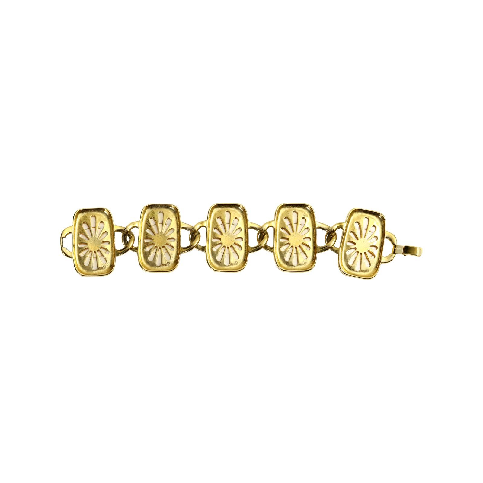 Modern Vintage Trifari Gold Tone Large Faux Pearl Bracelet For Sale