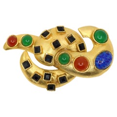 Vintage Trifari Gold Tone Multi-Color Stone Brooch