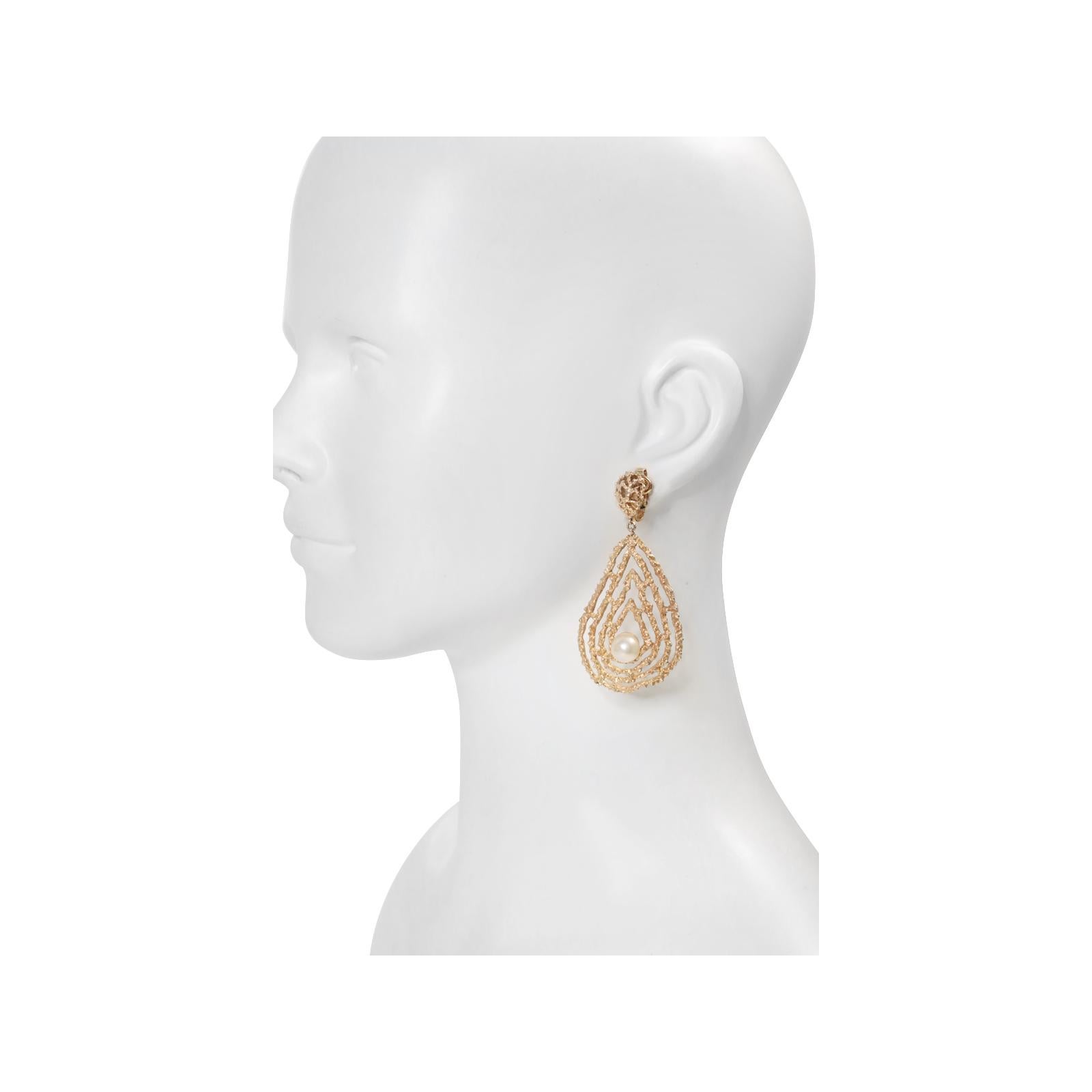 Women's or Men's Vintage Trifari Gold Tone With Faux Pearl Earrings Circa 1980s For Sale