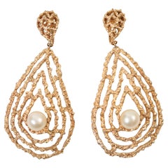 Vintage Trifari Gold Tone With Faux Pearl Earrings Circa 1980s