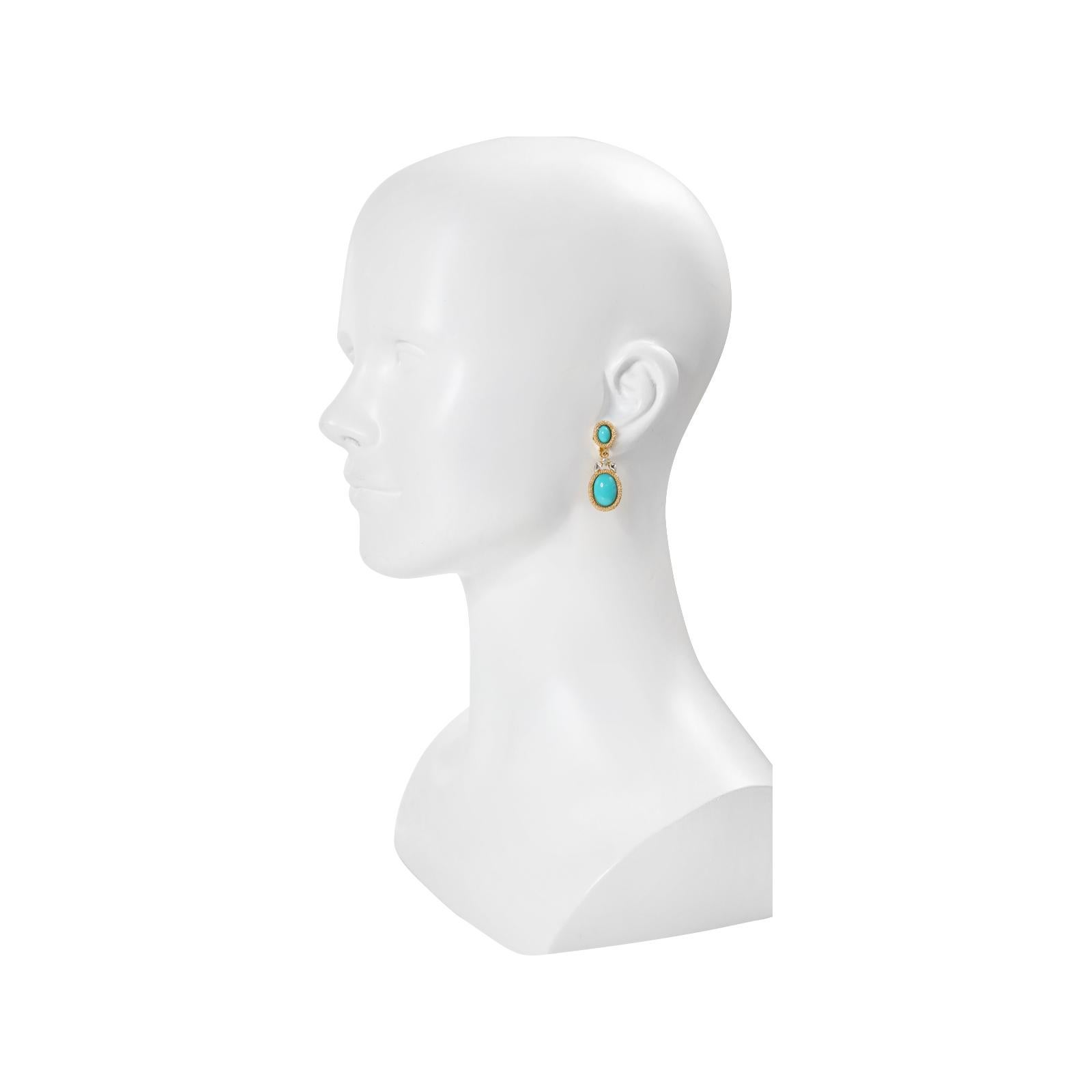 Modern Vintage Trifari Gold Tone with Faux Turquoise Earrings Circa 1980s For Sale