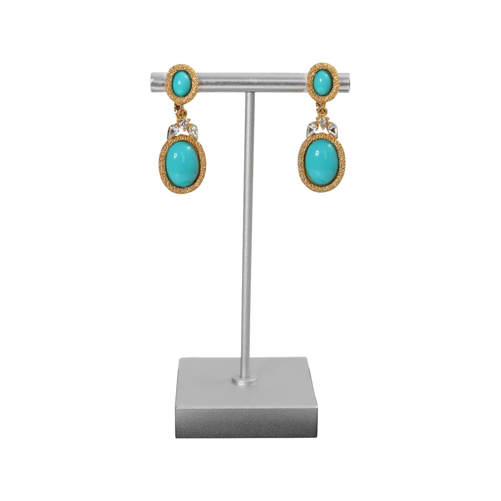 Women's Vintage Trifari Gold Tone with Faux Turquoise Earrings Circa 1980s For Sale
