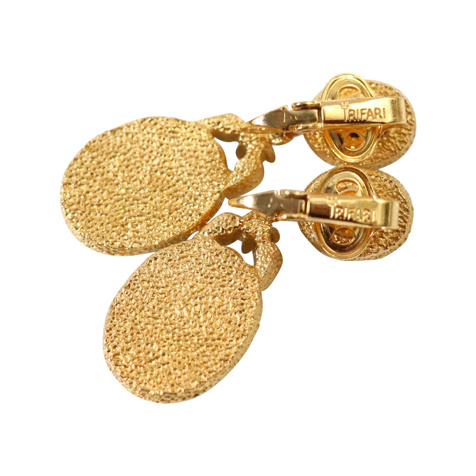 Vintage Trifari Gold Tone with Faux Turquoise Earrings Circa 1980s For Sale 2