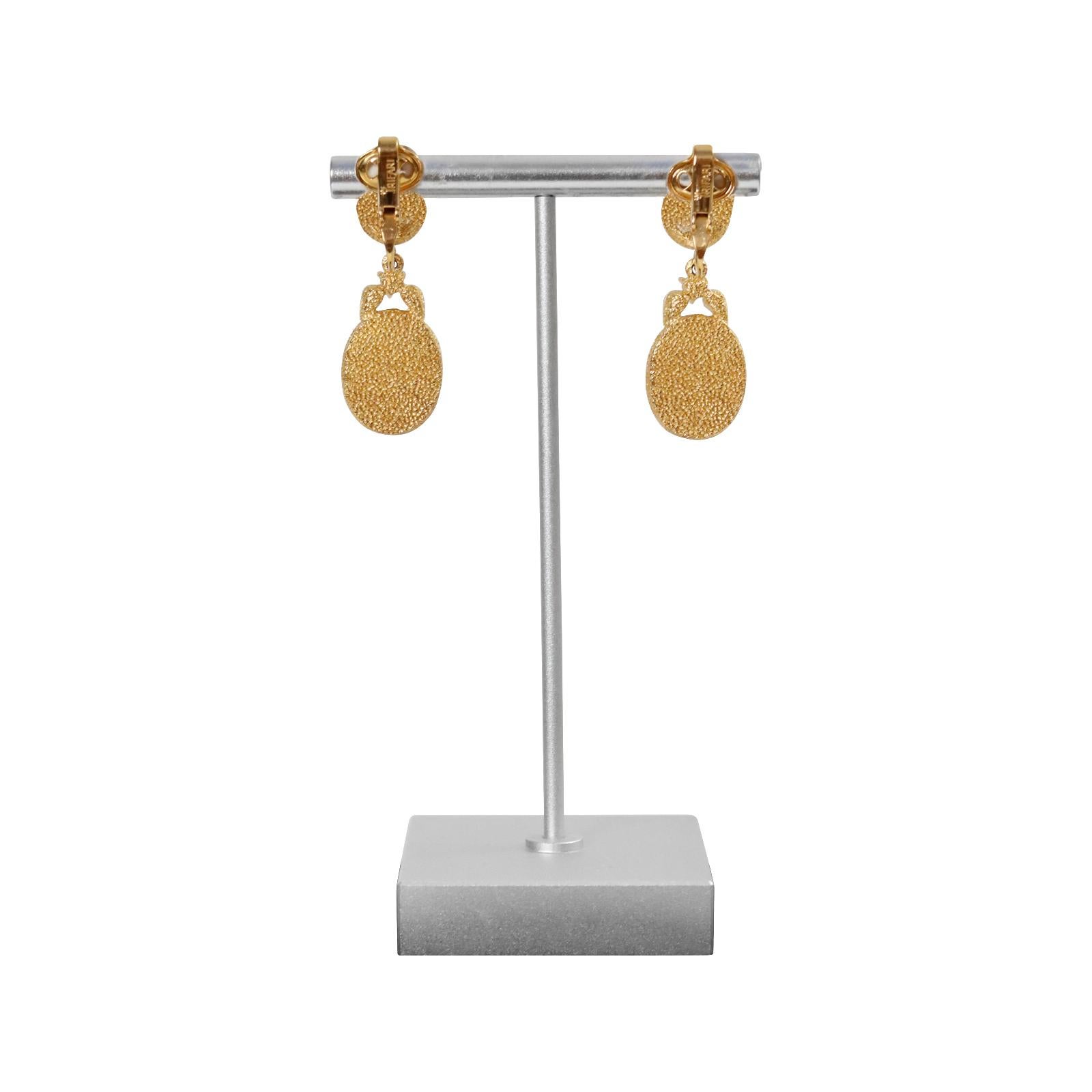 Vintage Trifari Gold Tone with Faux Turquoise Earrings Circa 1980s For Sale 3