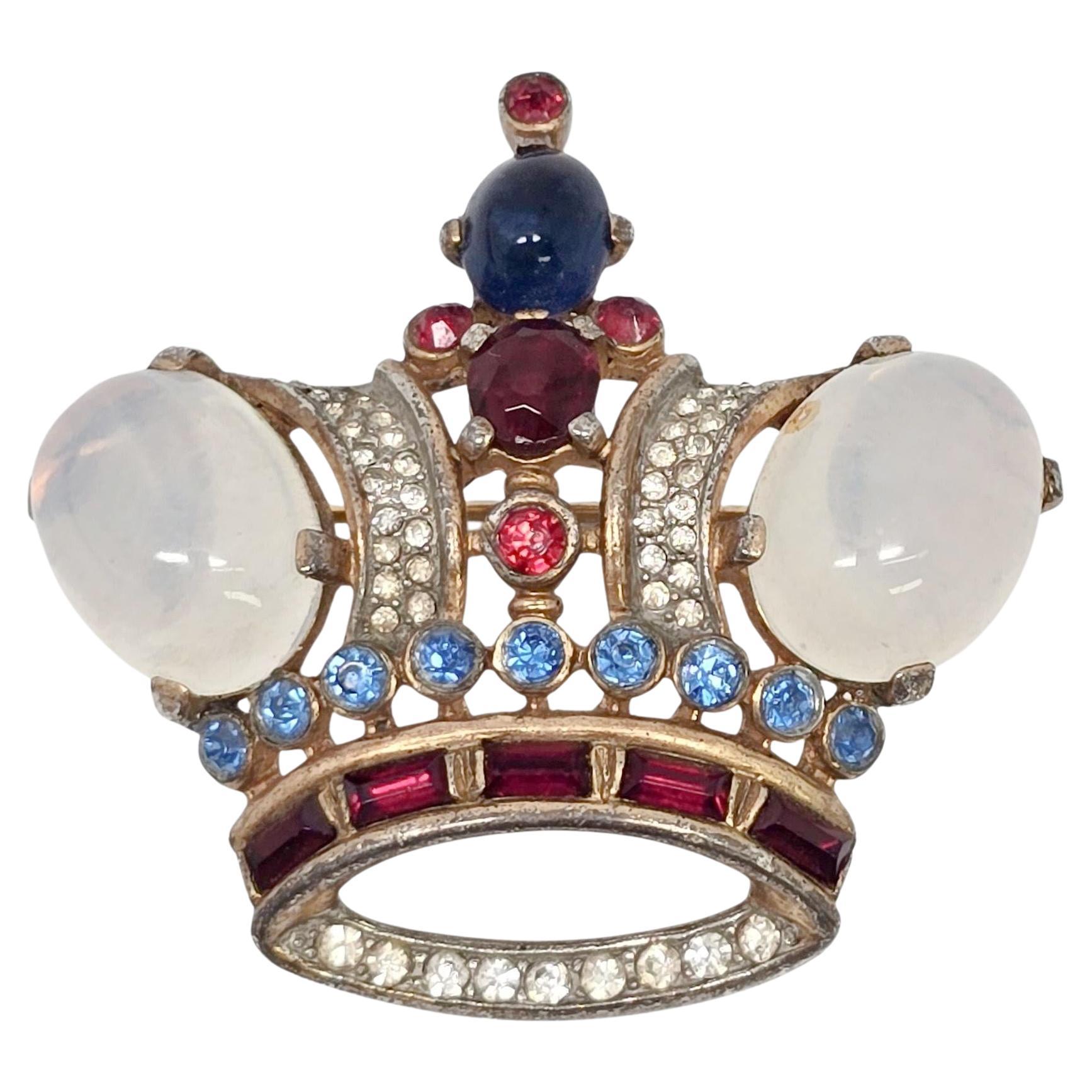 Vintage Trifari Gold Vermeil Sterling Silver Jelly Belly Crown Pin/Brooch #22555