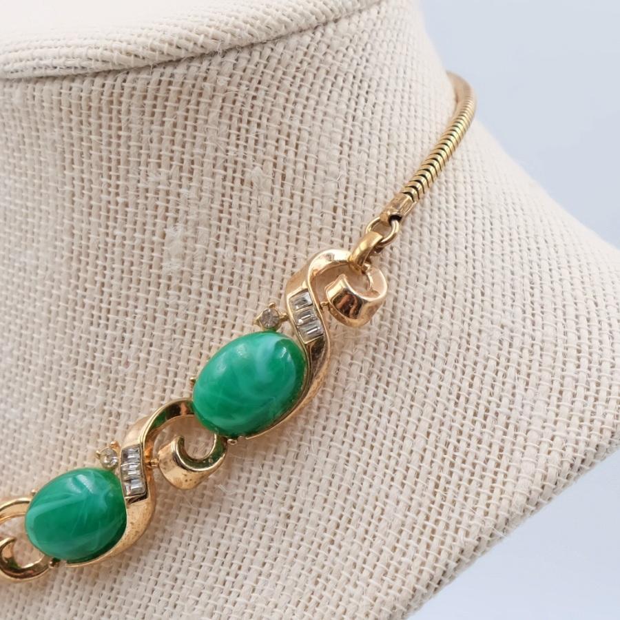 Women's or Men's Vintage Trifari Green Necklace With Rhinestones 1950's