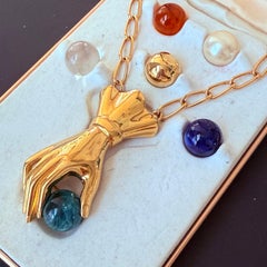 Vintage Signed Trifari hand fist pendant necklace with changeable stones