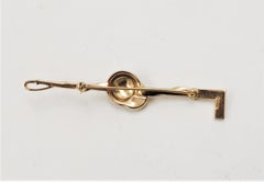 Vintage Trifari Rhinestone Equestrian Riding Helmet & Polo Mallet Brooch, 1959