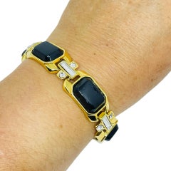 Vintage TRIFARI signed gold tone black rhinestones designer bracelet