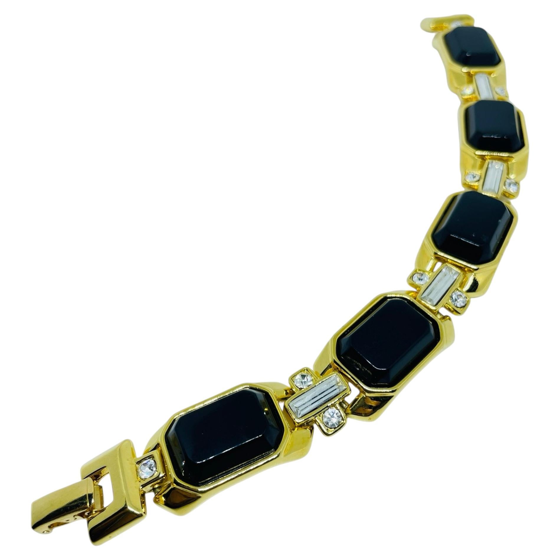 Vintage TRIFARI signed gold tone black rhinestones designer bracelet