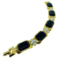 Vintage TRIFARI signed gold tone black rhinestones designer bracelet