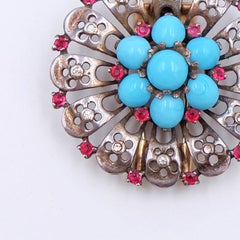 Vintage Trifari Sterling Aqua Blue Brooch 1940s