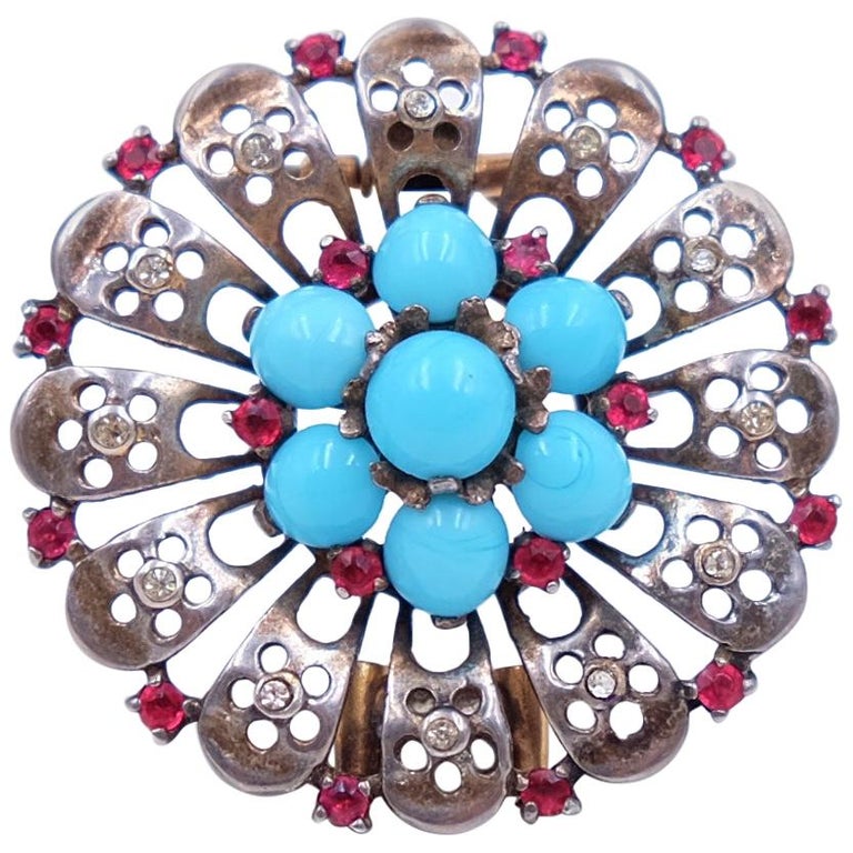 Vintage Trifari Sterling Aqua Blue Brooch 1940s For Sale at 1stDibs