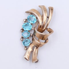 Vintage Trifari Sterling Aqua Stones Brooch 1940s