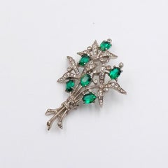 Vintage Trifari Sterling Brooch Faux Emeralds