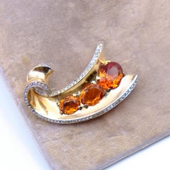 Vintage Trifari Sterling Brooch With Amber Crystals 1940's