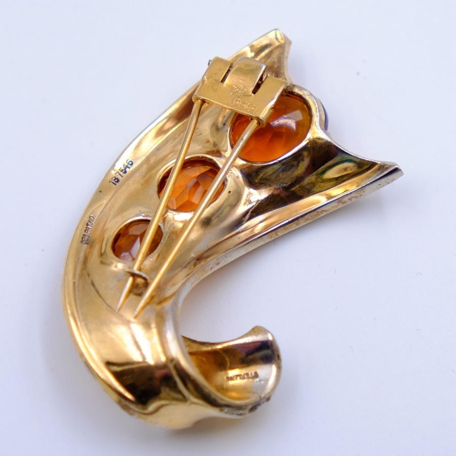 Women's or Men's Vintage Trifari Sterling Brooch With Amber Crystals 1940's