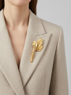 Vintage Trifari XL Gold-Plated Leaf Spray Brooch